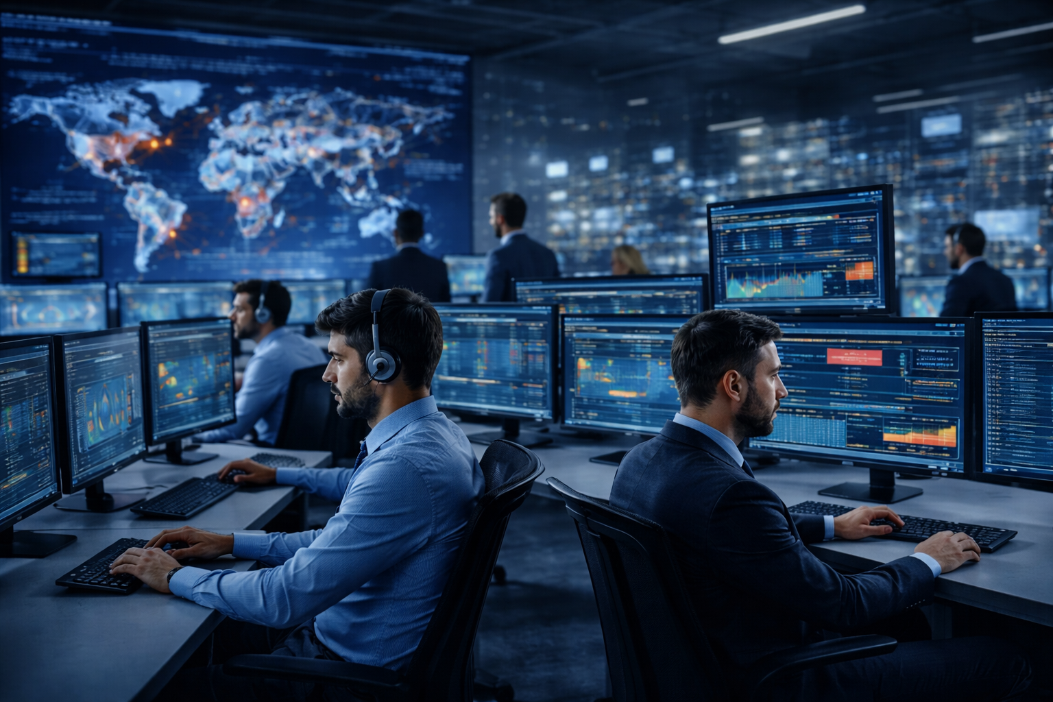 Cybersecurity analysts monitoring live threats