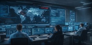 Security operations center monitoring cyber threats in real time